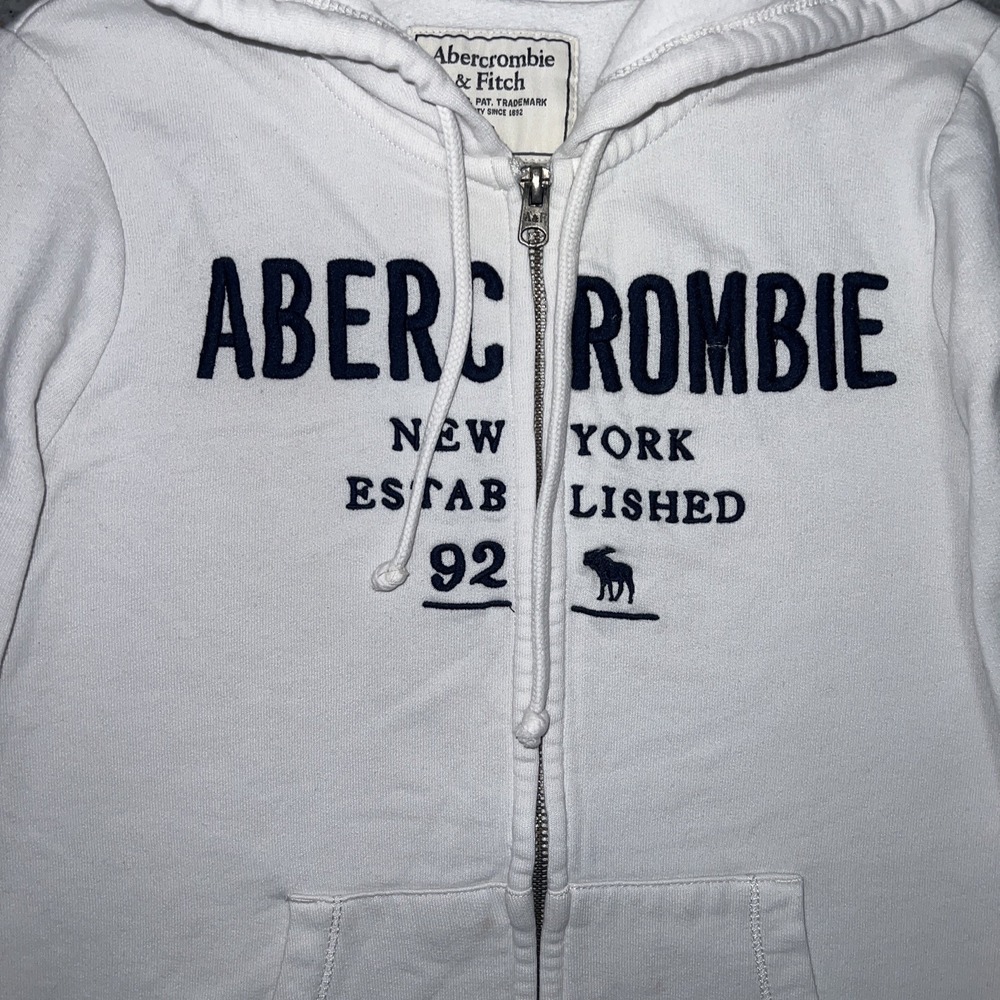 VTG Abercrombie & Fitch Hoodie Womens Sz S White New York EST 1892 Embroider Y2k - Picture 3 of 10